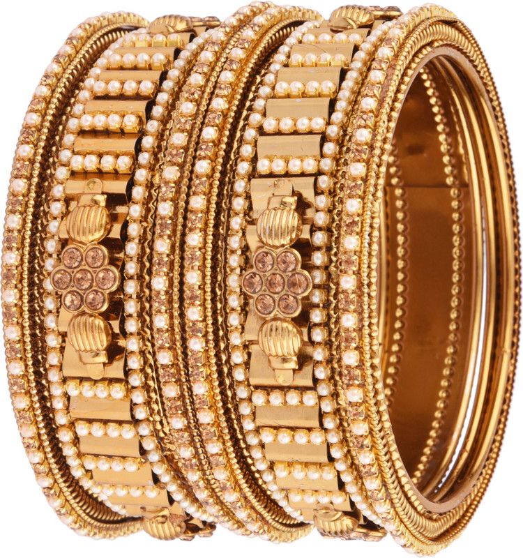 Alloy Cubic Zirconia Gold-plated Bangle Set  (Pack of 6)
