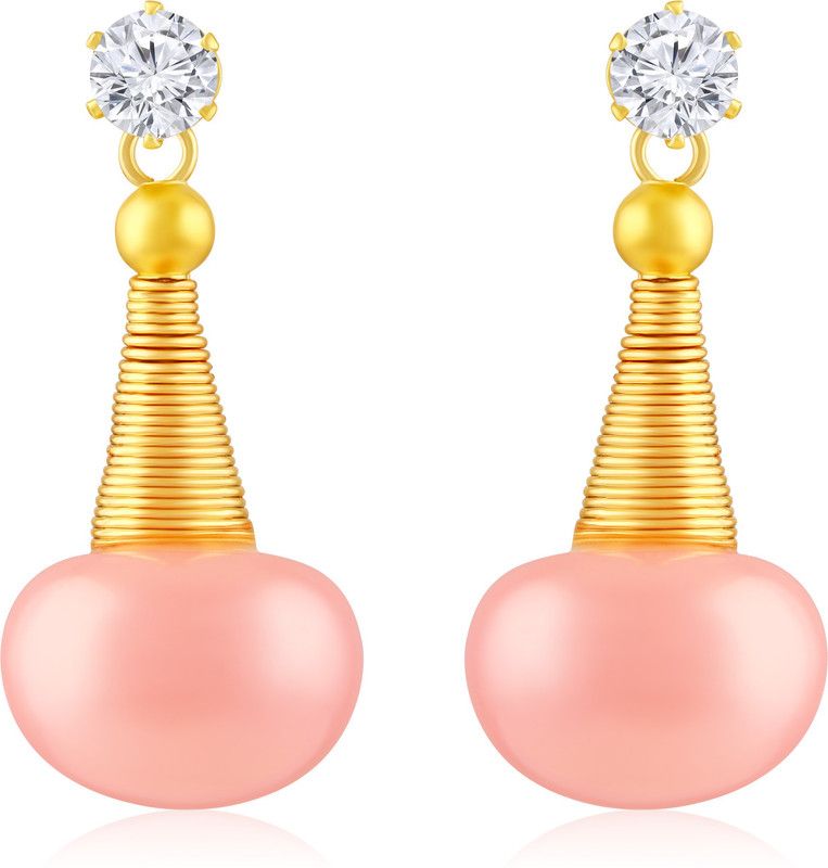 Pink Bead Stone Studded Earring for Women and Girls Brass, Alloy Drops & Danglers