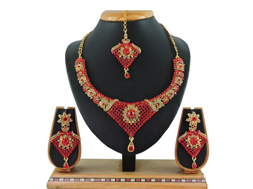 Alloy Gold-plated Ruby Red, Silver Jewel Set  (Pack of 1)