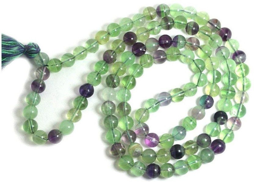Multi Fluorite Mala 8 mmRound 108 Beads Mala Semi Precious Gemstone Crystal Necklace Reiki Healing Stone Mala Jap Mala 32 Inch Approx For Unisex Beads, Crystal Crystal Chain