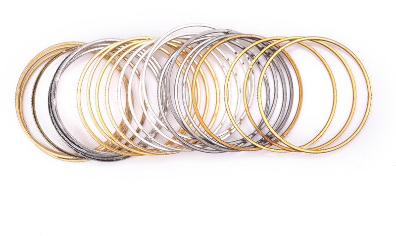 Metal Black Silver, Gold-plated Bangle Set  (Pack of 24)