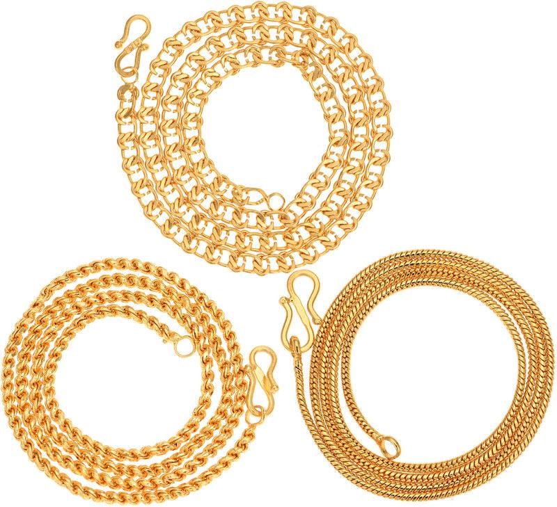 Combo Pack of 3 Daily Casual Party wear Trendy Stylish Fancy Neck Mala Gold-plated Plated Brass Chain Set