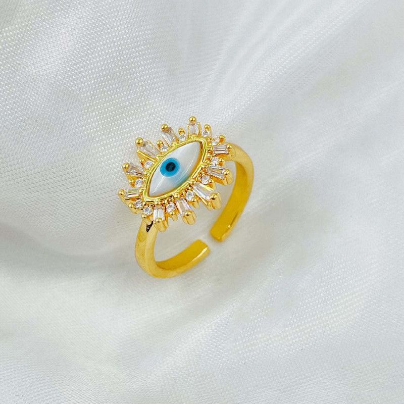 Sun Evil Eye Copper Cubic Zirconia Gold Plated Ring