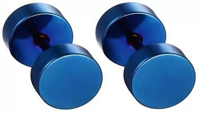 Stylish Colony Round Dumbell Steel Blue Earrings Stud 1 Pair For Boys Stainless Steel Stud Earring