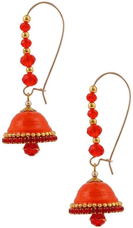 Elegant Look Orange Hancrafted Kidney Hook Jhumka Paper Hoop Earring