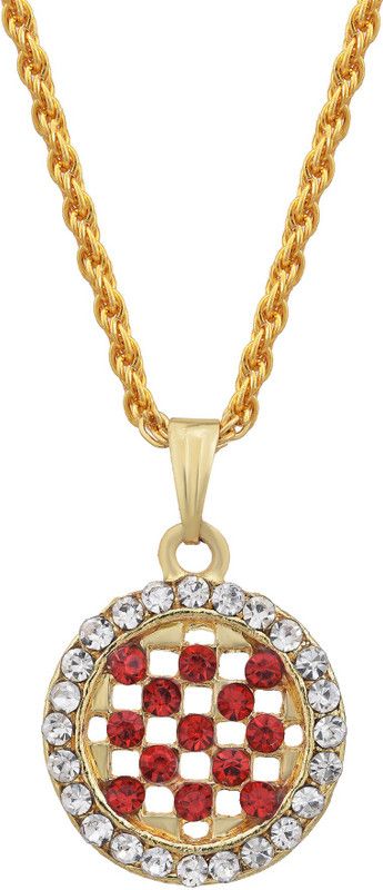DzineTrendz Gold Plated, Round Shape Bridal Red Coloured CZ and White CZ, Fashion Chain Pendant Women Stylish Latest  Gold-plated Cubic Zirconia Brass Pendant