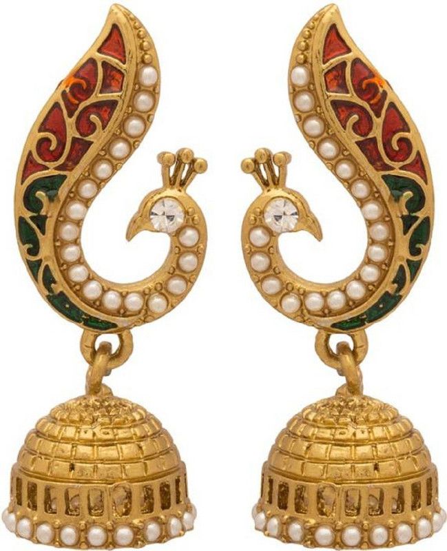 Artificial Peacock Textured Crystal Alloy Jhumki Earring