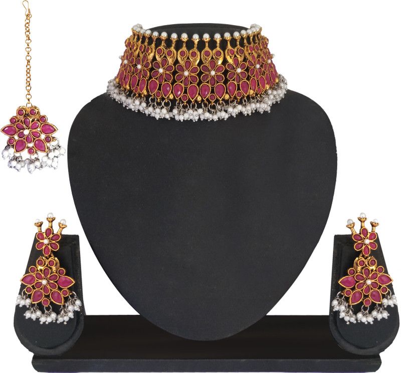 Zinc Gold-plated Red, White Jewel Set  (Pack of 1)