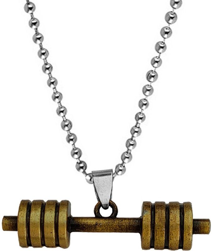 Gym Dumbbell Locket Rhodium Zinc, Metal Pendant Rhodium Zinc, Metal Pendant