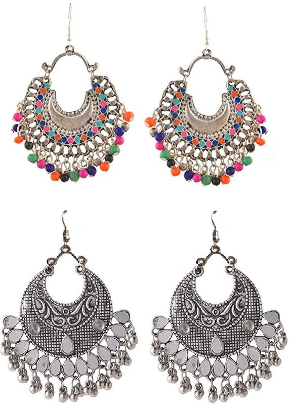 Bohemian / Afghani Style Chandbali Earring For Women Pack of 2 - German Silver Chandbali Earring, Earring Set