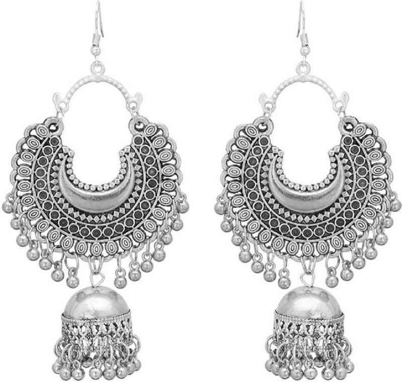 Fashion Traditional Alloy Fish Hook Antique Silver Jhumki Earring for Women Alloy Jhumki Earring