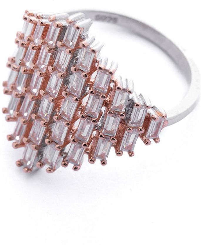 Sterling Silver Zircon Sterling Silver Plated Chain Ring - Single Finger