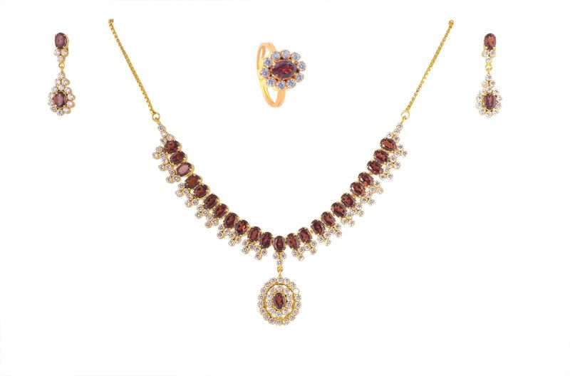 Silver, Alloy Gold-plated Maroon Jewel Set  (Pack of 1)