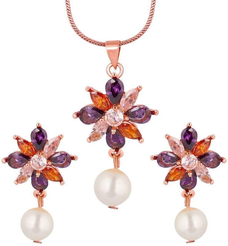 Alloy Rose Gold, Purple, Orange Jewel Set  (Pack of 1)