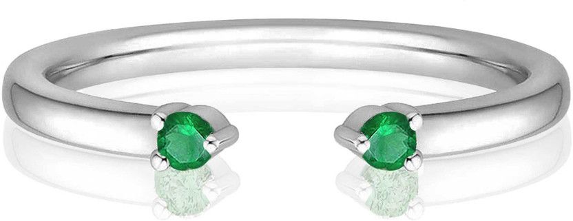 2 Stone Diamond Open Wedding Band for Women Sterling Silver Emerald Rhodium Plated Ring