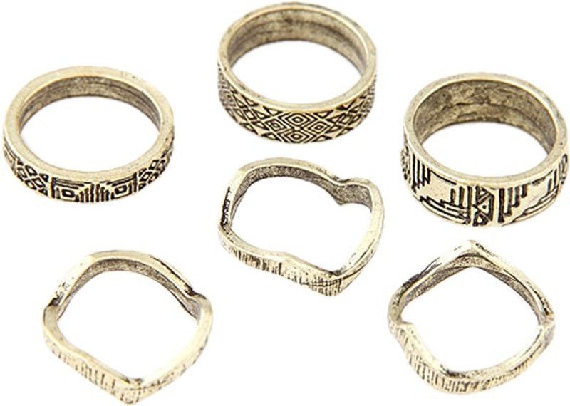 Tribal Inspired Antique Gold Midi (Set of 6) Alloy Ring Set