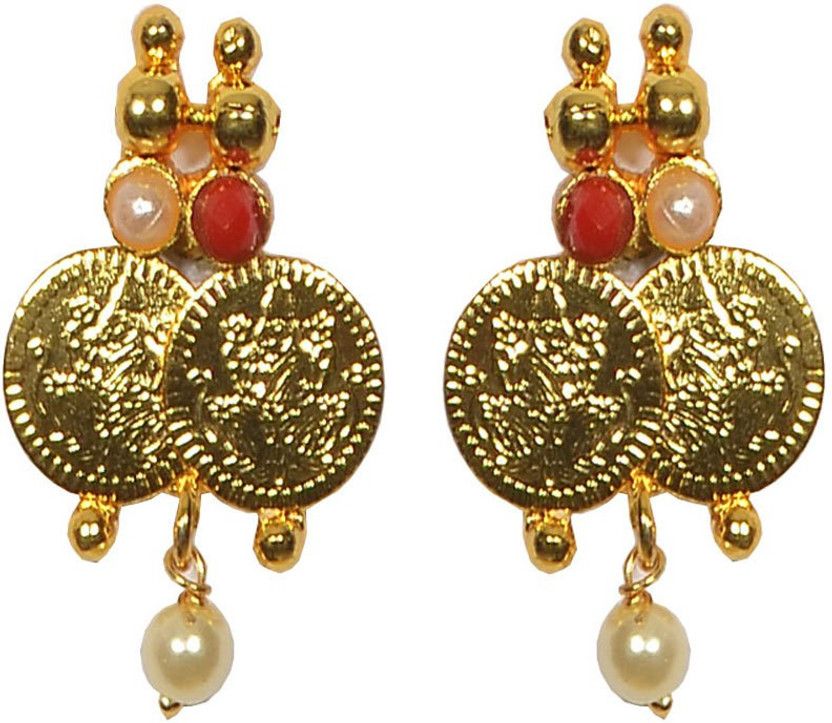 Pourni Laxmi Coin Gold finish Earring - PRER124 Copper Drops & Danglers
