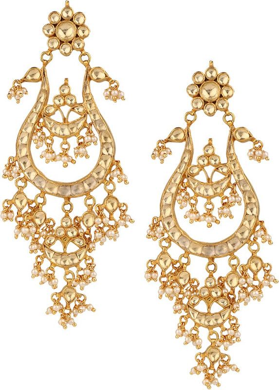 Traditional Micro Gold Polished Semi Precious Kundan Pearl Copper Drops & Danglers
