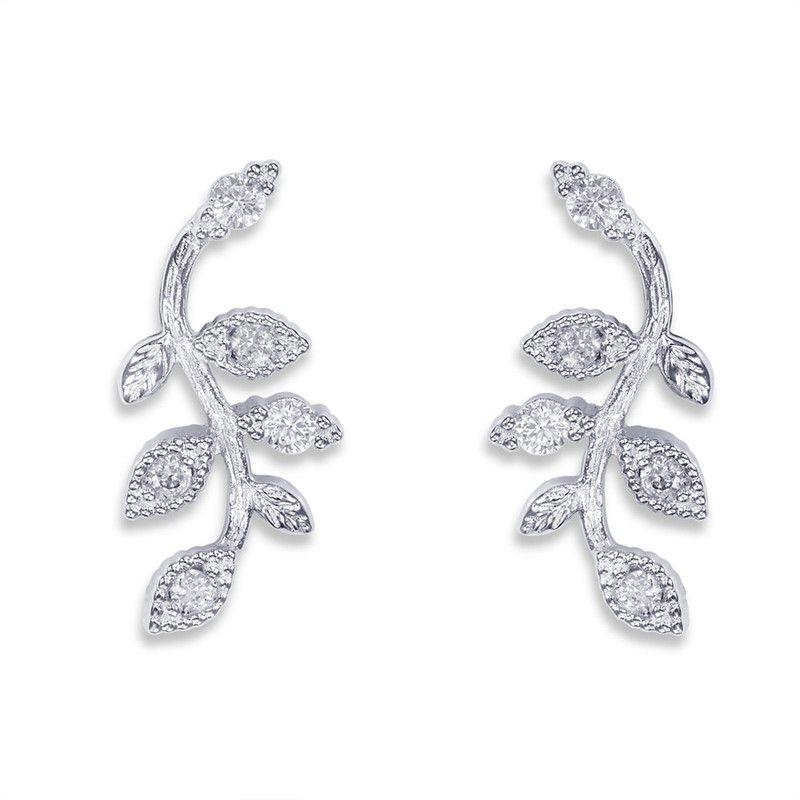 Luscious Leaf Cubic Zirconia Silver Drops & Danglers