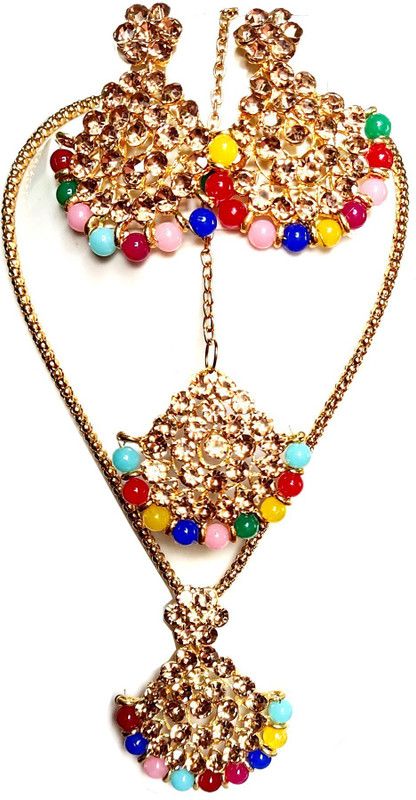 Metal Gold-plated Gold, Multicolor, Yellow, White, Green Jewel Set  (Pack of 1)