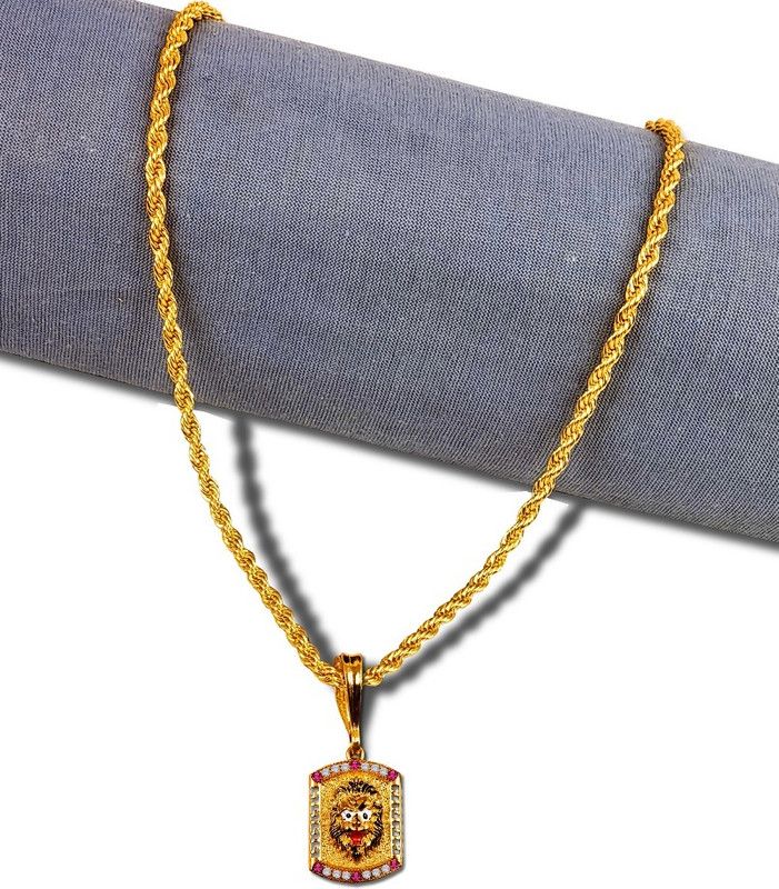 Animal King Roaring Lion/Sher Head With Eyes Pendant Necklace Locket Rope Chain Gold-plated Stainless Steel Locket Set