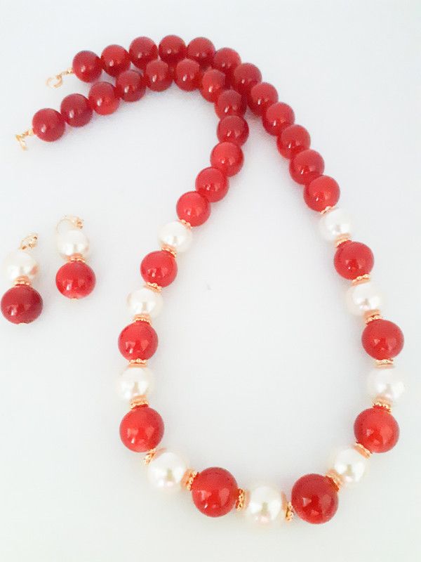 Glass Red, White Jewel Set  (Pack of 1)