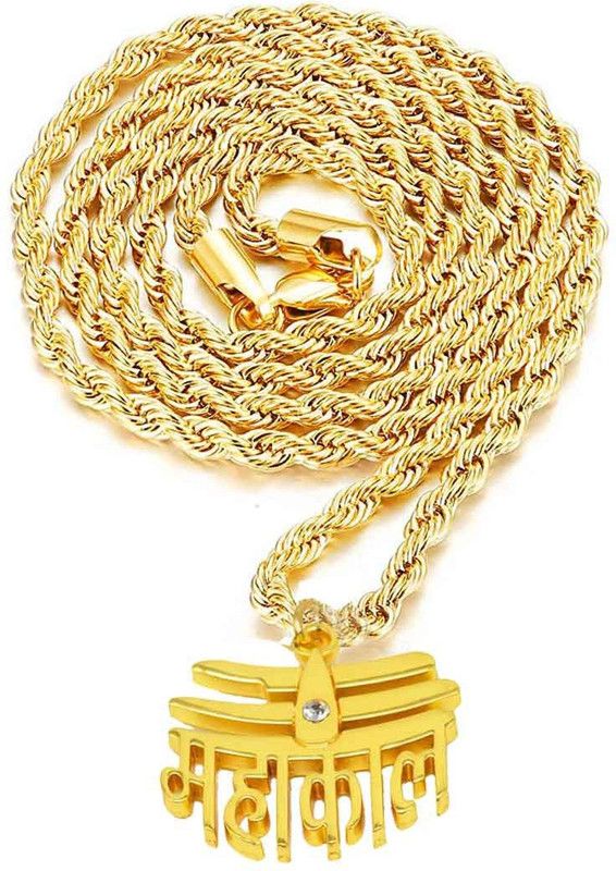 Rock Shiv Mahakal Mahadev Trishul Locket With Rope Chain Gold-plated Brass, Stainless Steel Pendant Set