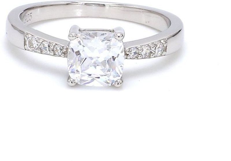 Solitaire Ring Sterling Silver Cubic Zirconia Rhodium Plated Ring