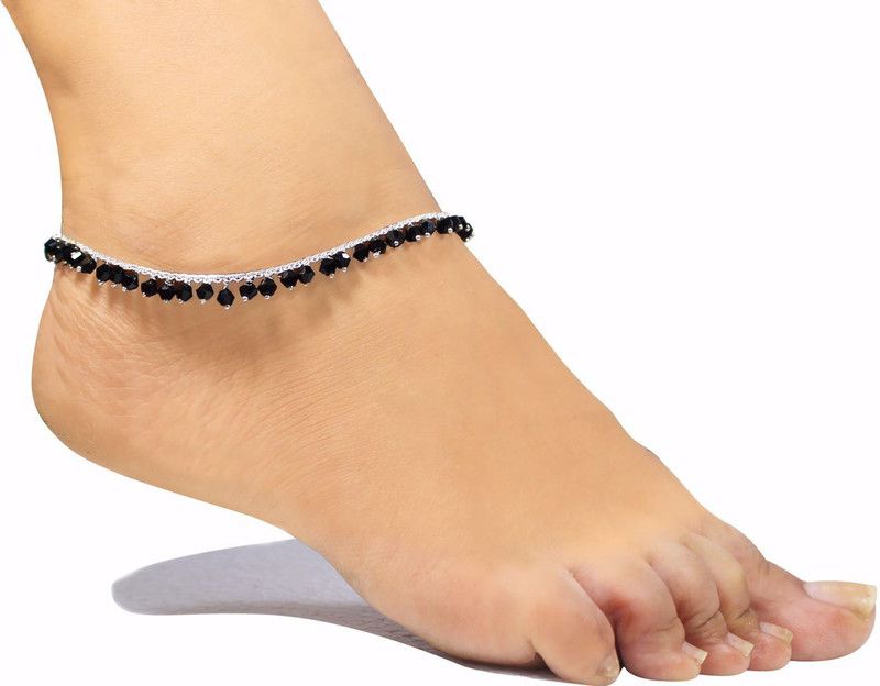jyokrish Handmade Black hanging beads 2 Ghungroo Chain Anklet Pack of 1 Metal Anklet