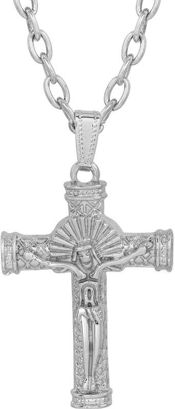 Silver Plated Brass Jesus, Criss Cross Design, Fashion Pendant Locket Men and Women Silver Brass Pendant