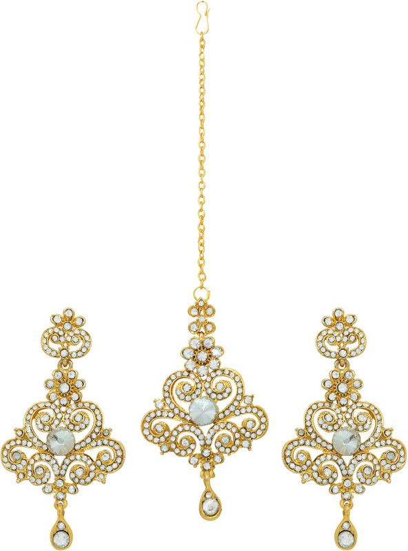 Crystal Gold-plated Gold, White Jewel Set  (Pack of 1)