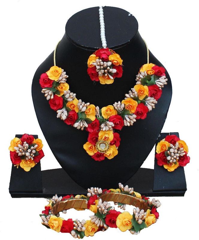 Fabric Red, Yellow, Gold, Green Jewel Set  (Pack of 1)