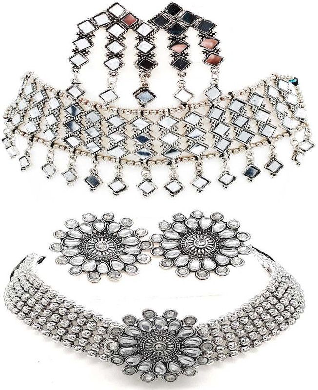 Oxidised Silver, Glass Silver Jewel Set  (Pack of 1)