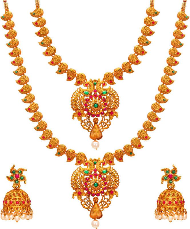 Alloy Gold-plated Purple, Green, White Jewel Set  (Pack of 1)