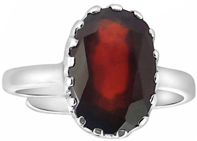Unisex Gomed 12.25-12.50 Ratti GJSPC Certified & Natural Hessonite Garnet Stone Garnet Silver Plated Ring