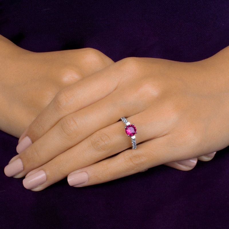 Pure 925 Sterling Silver Gemstone & AAA Grade American Diamond Solitaire Ring Sterling Silver Ruby Rhodium Plated Ring