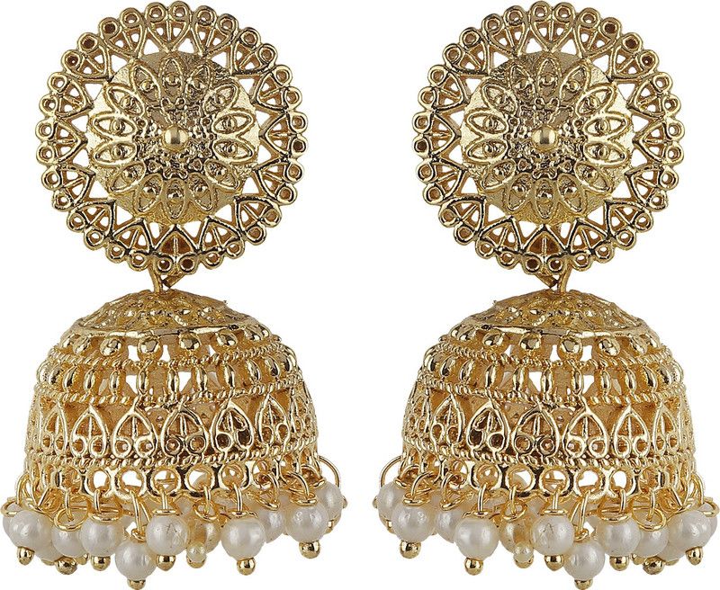 Filigreee Jhumki Filigree Top Earrings Golden Alloy Copper Material Drop Hook Earrings - Made in India Earrings for Women's Fashion Jewelry Earrings for Girls & Women's Brass Drops & Danglers
