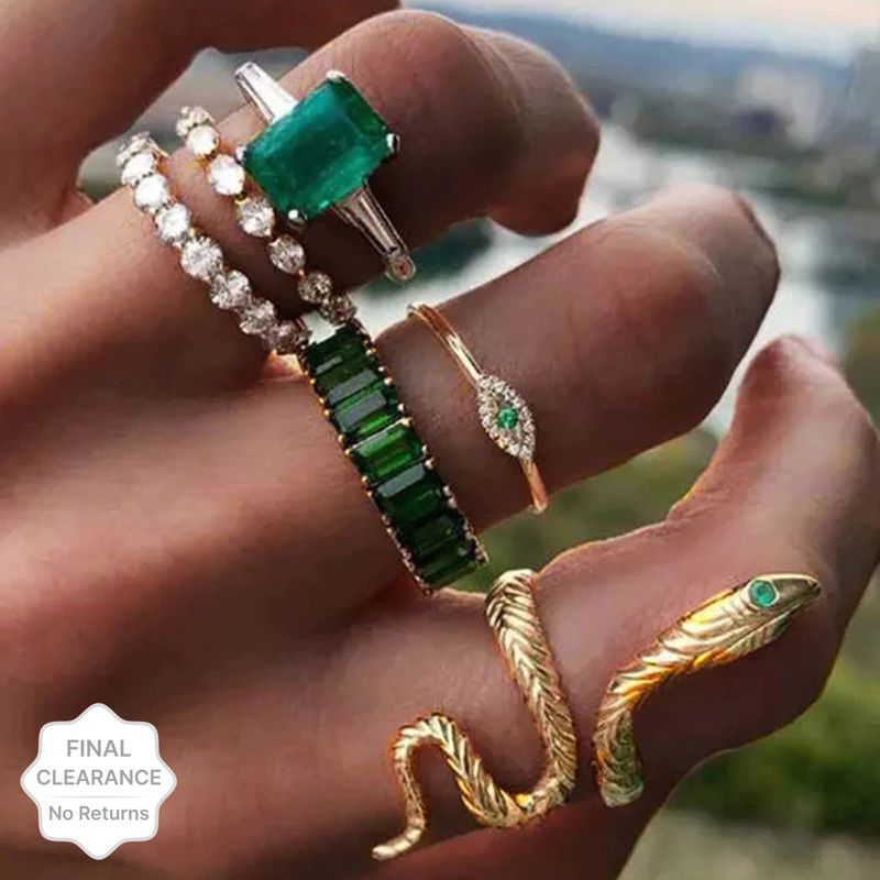 Elegant Golden Ring For Girls Snake AD Ring For Women Combo of 6 Alloy Gold Plated Ring Set