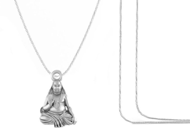 Sterling Silver (92.5% purity) Spiritual Raghavendra Swamy Chain Pendant (Pendant with Rope Chain) for Men & Women Pure Silver religious Raghvendra Swami chain Locket for Good Health & Wealth Sterling Silver Locket Set
