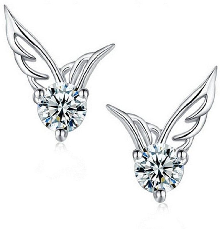 Crystal Feather Metal Stud Earring For Women Crystal Metal Stud Earring