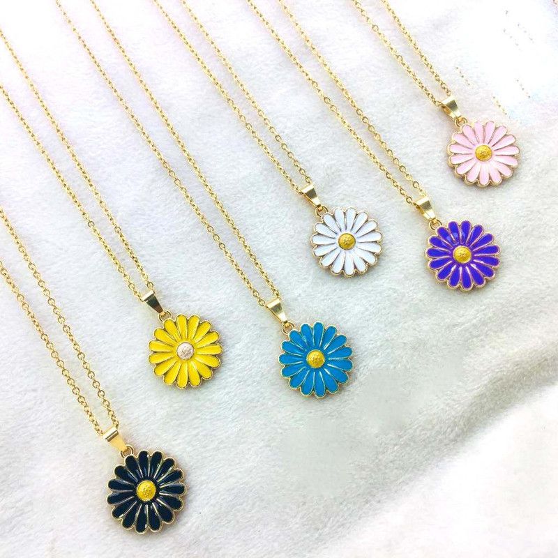 6 colour Daisy Charm Pendant Necklace Chain for Women and Girls Gold-plated Plated Alloy Necklace