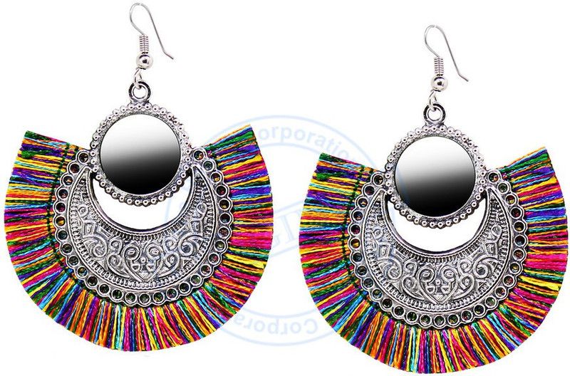 Oxidised Silver Earrings for Girls/Women Multicolor Silk Thread Jhumka/Earrings German Silver Earring Set