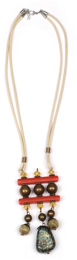 tribal pendant beige rope necklace for girls and women Brass Necklace