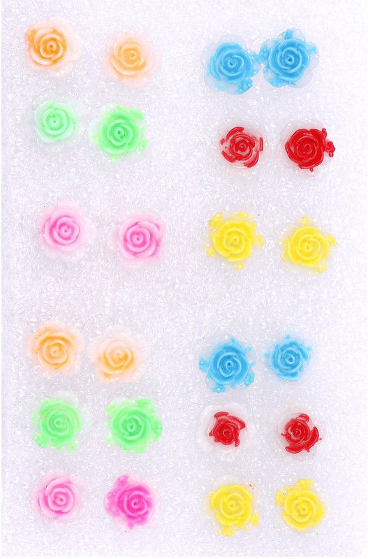 Multi-Color Round Flower Medium Size Stud Earring Plastic Stud Earring