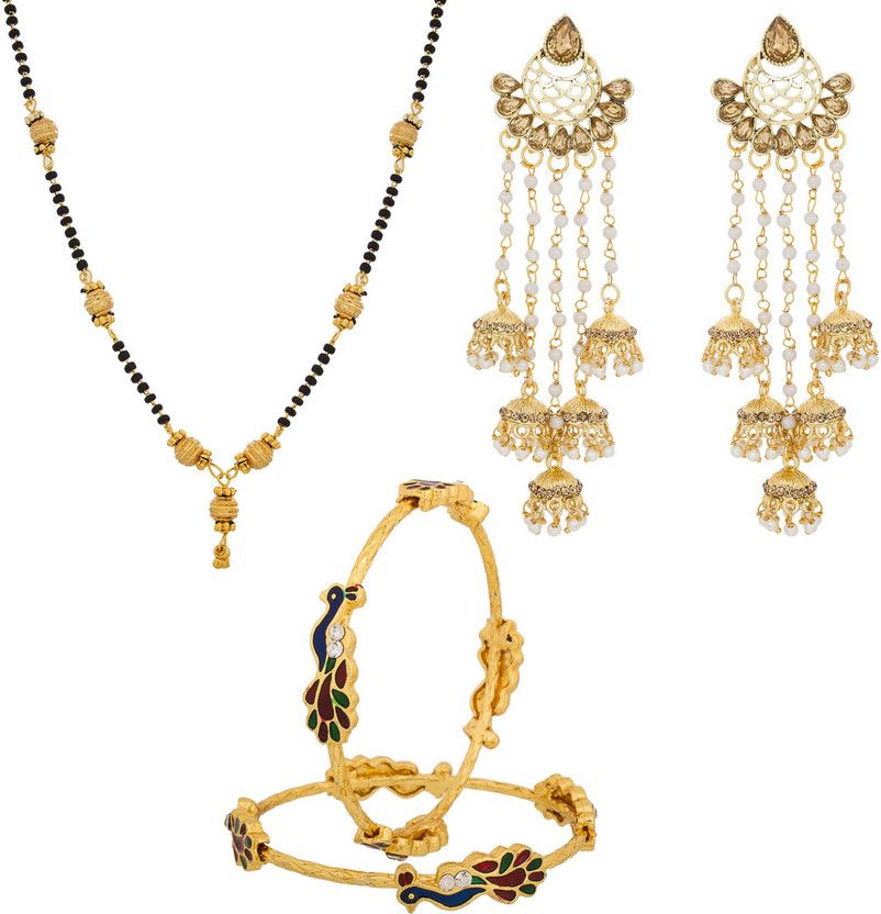 Alloy Beads, Pearl, Diamond Gold-plated Bangle Set  (Pack of 5)