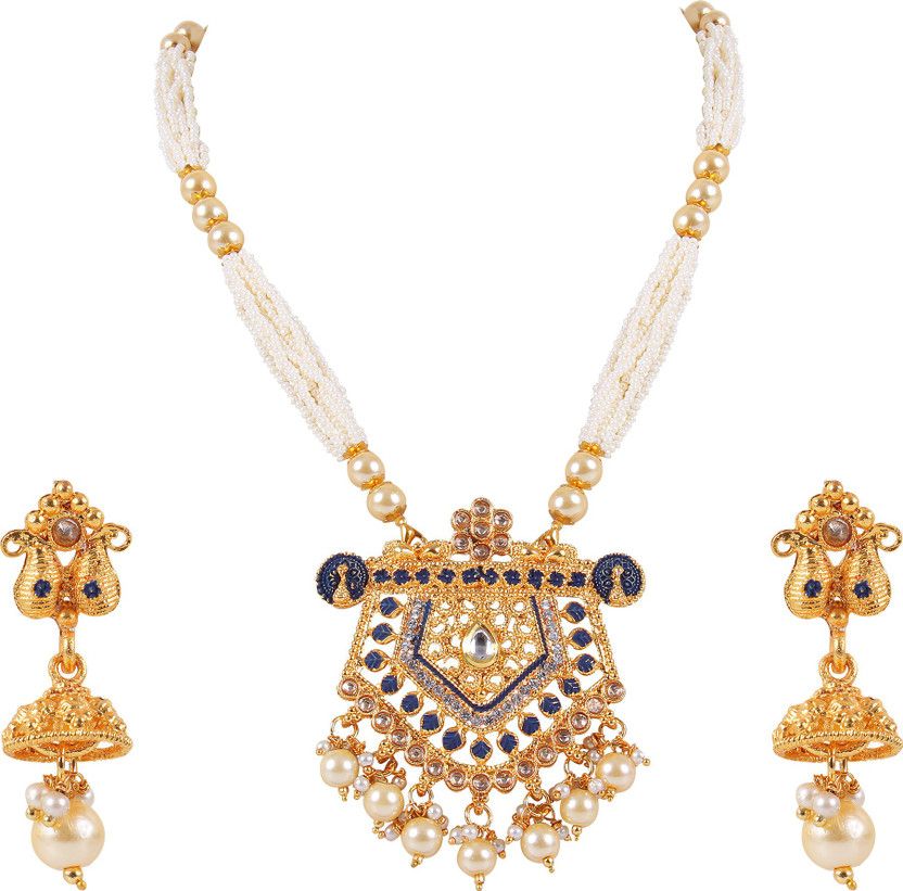 Alloy Gold-plated White, Gold, Blue Jewel Set  (Pack of 1)