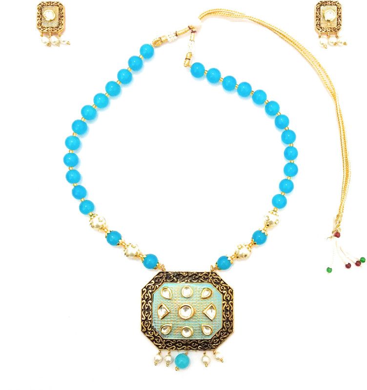 Fabric, Glass Blue, Gold, Green Jewel Set  (Pack of 1)