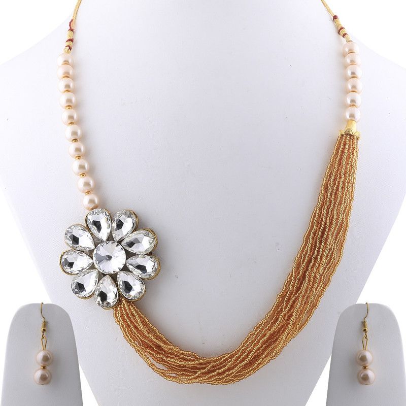 Alloy Gold-plated Pink, White, Brown Jewel Set  (Pack of 1)