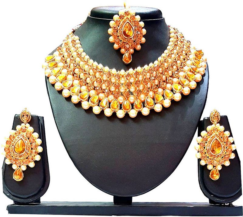 Stone, Copper Gold-plated Gold Jewel Set  (Pack of 1)