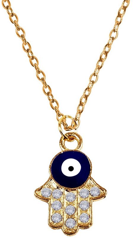AD Nug Bead Hamsa Blue Evil Eye Lucky Fatima's Hand Palm Locket Pendant Necklace Gold-plated Stainless Steel